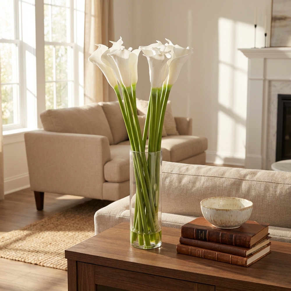 Real touch calla lillies vase with faux water 60cm