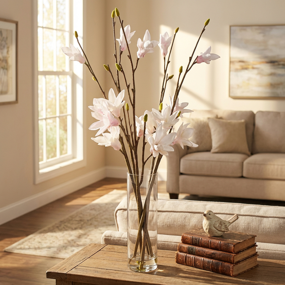 Real touch magnolia vase with faux water 97cm