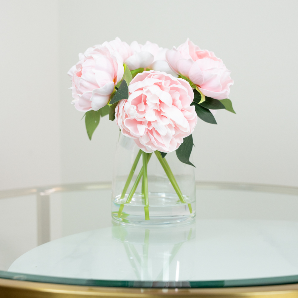 Real touch peony vase with faux water 27cm