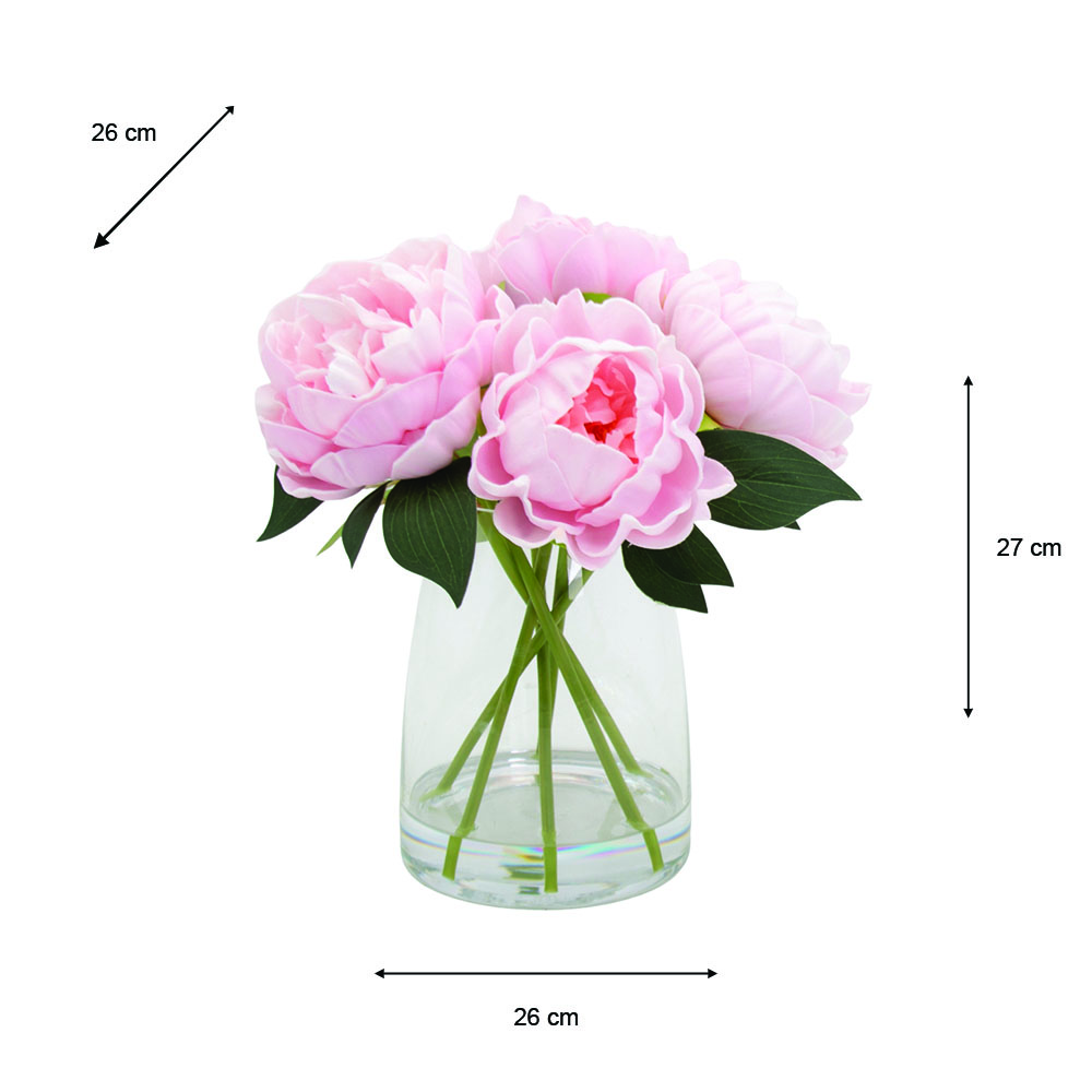 Real touch peony vase with faux water 27cm