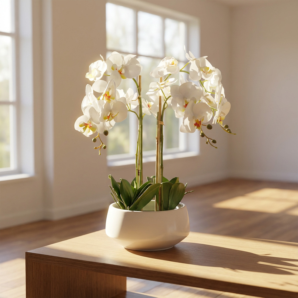Potted orchid white 53cm