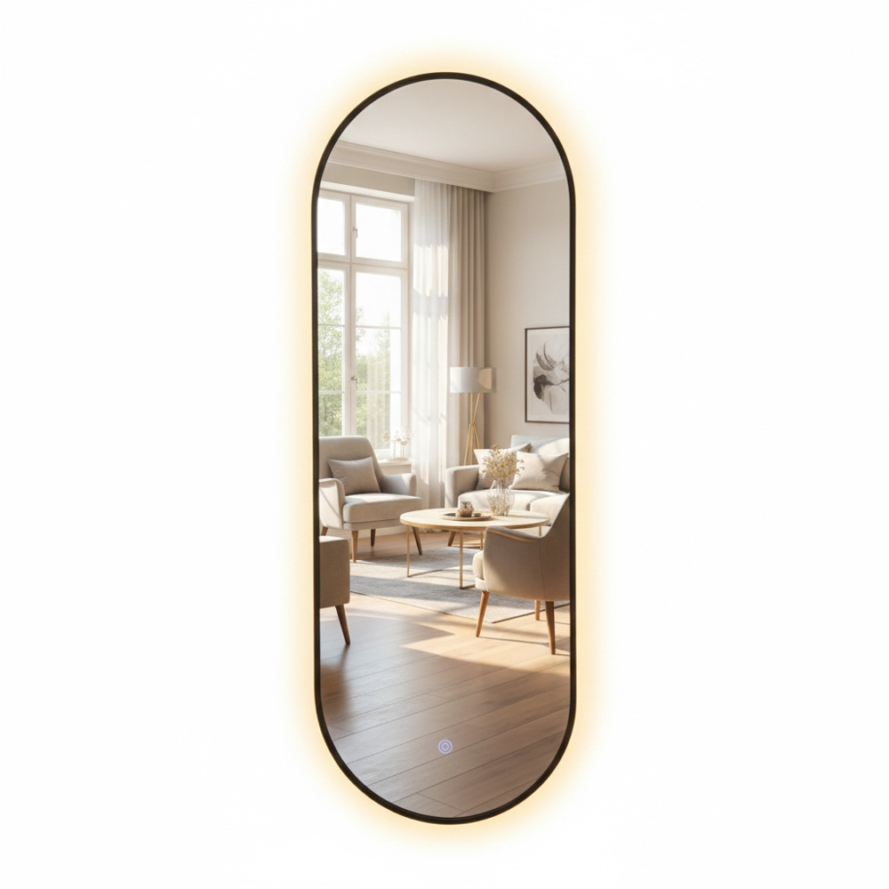 Led modena backlit runway mirror black 120cm