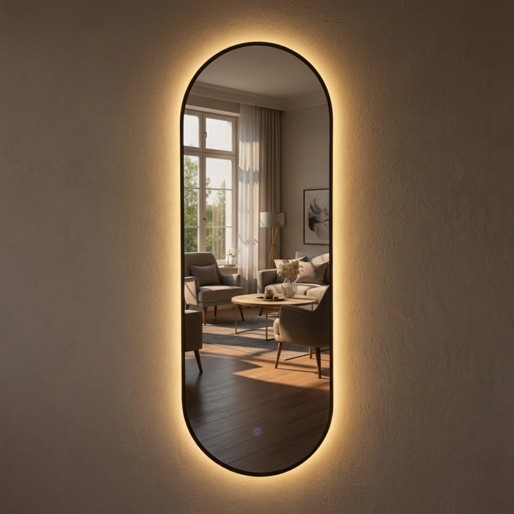 Led modena backlit runway mirror black 120cm