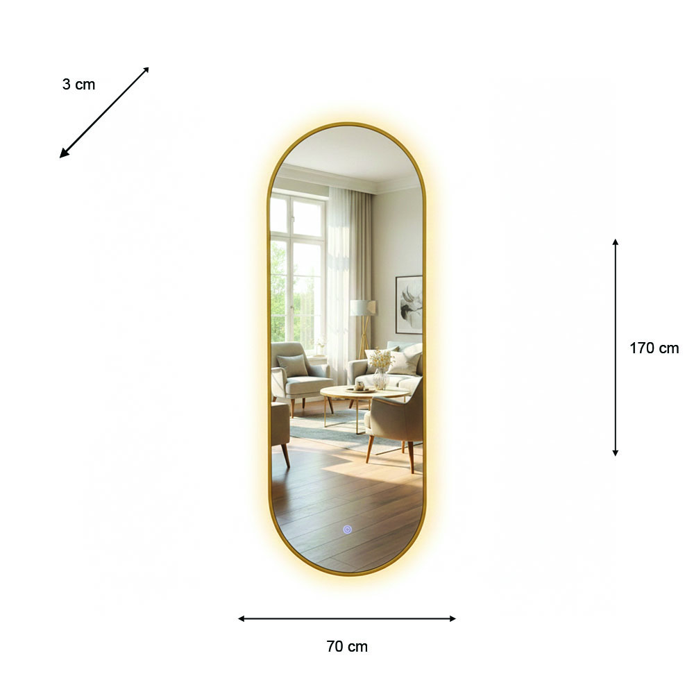 Led modena backlit runway mirror gold 120cm