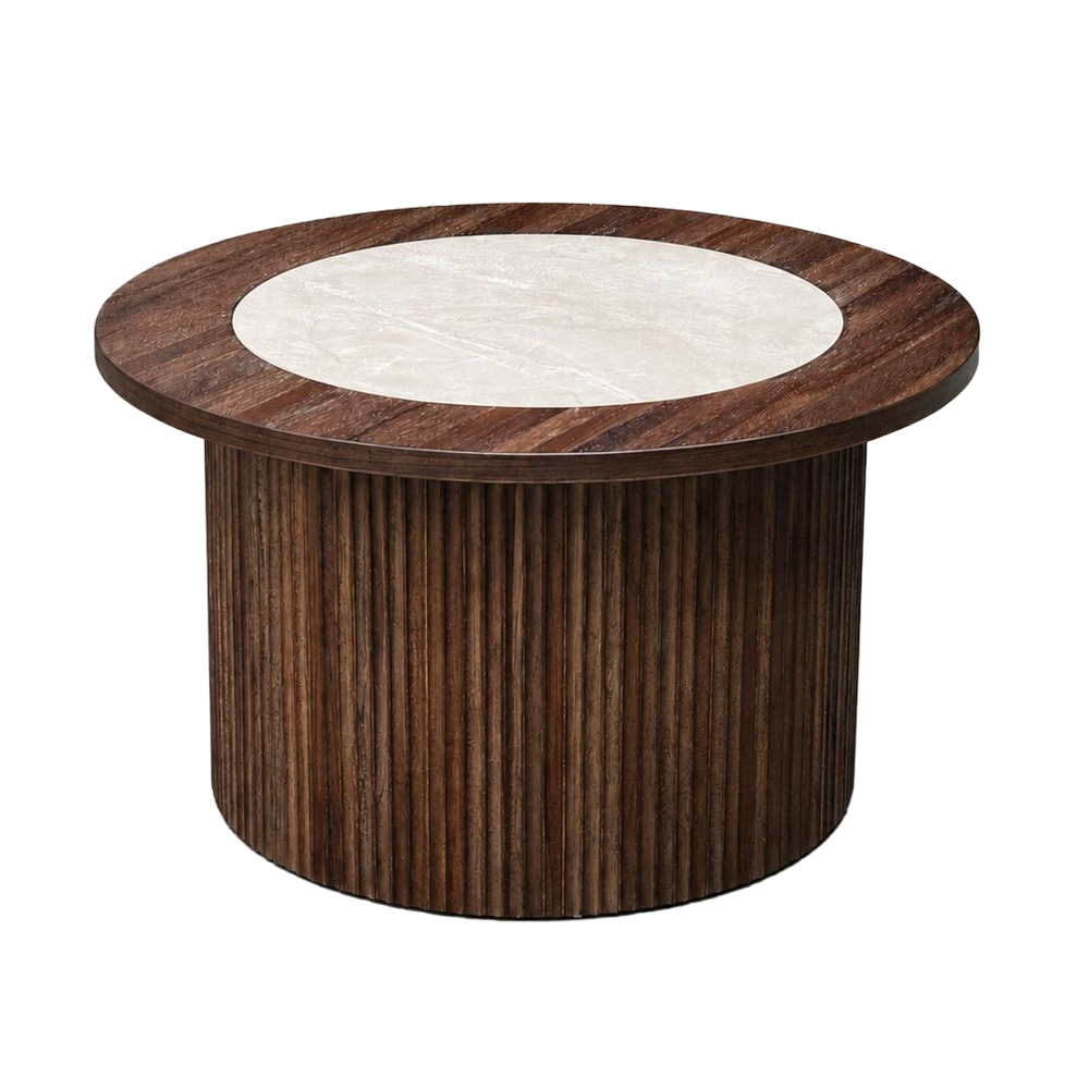 Sorrento round coffee table teak with porcelain top 78cm