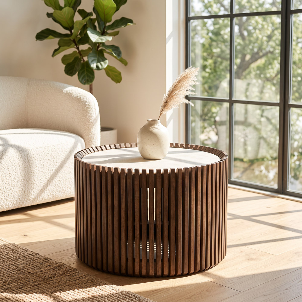 Ridges coffee table teak with porcelain top