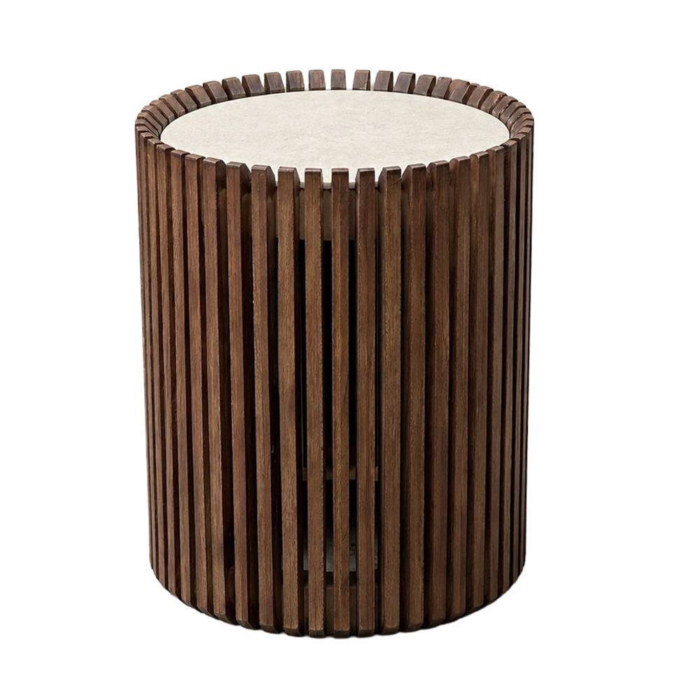 Ridges side table teak with porcelain top