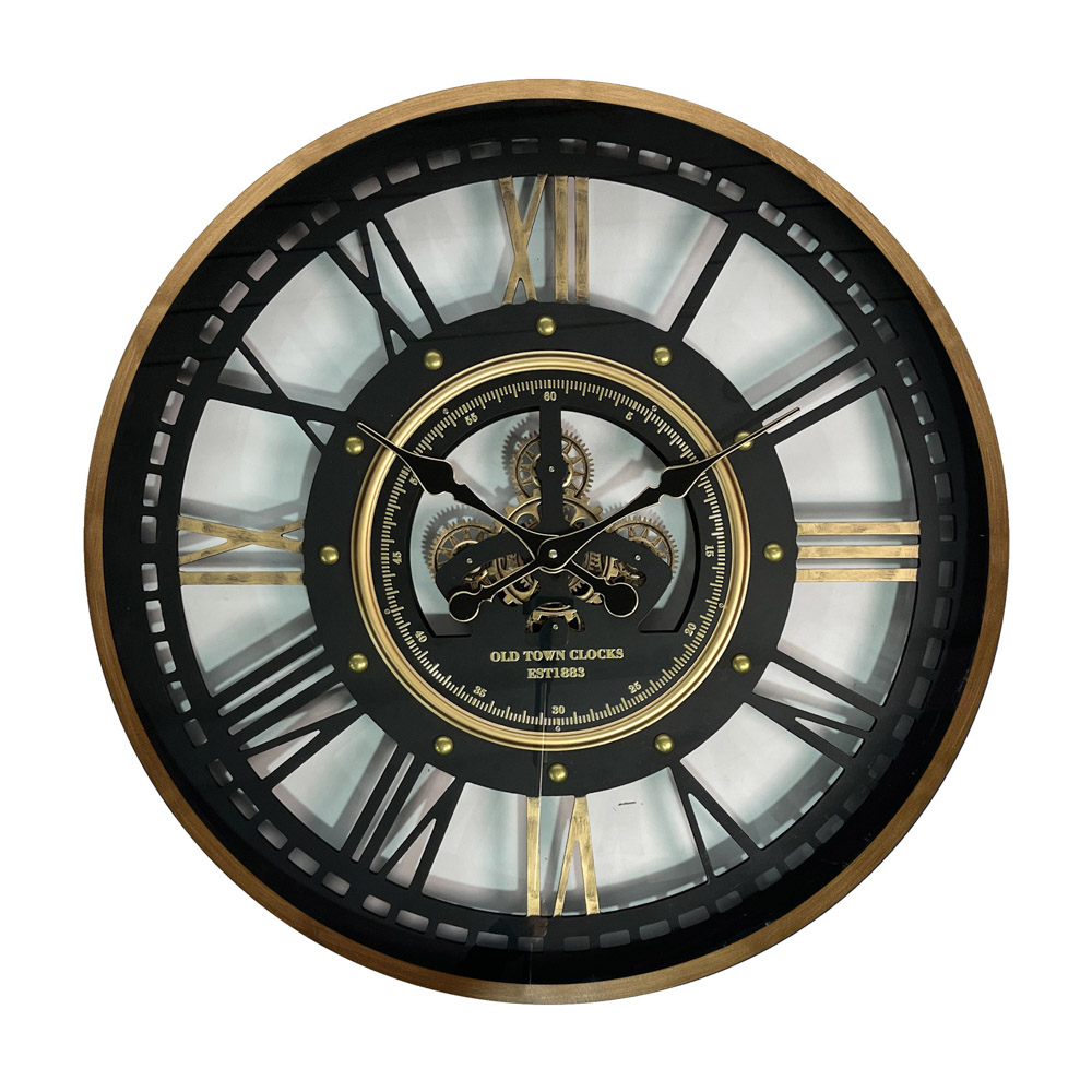 Old town skeleton gears clock gold 80cm