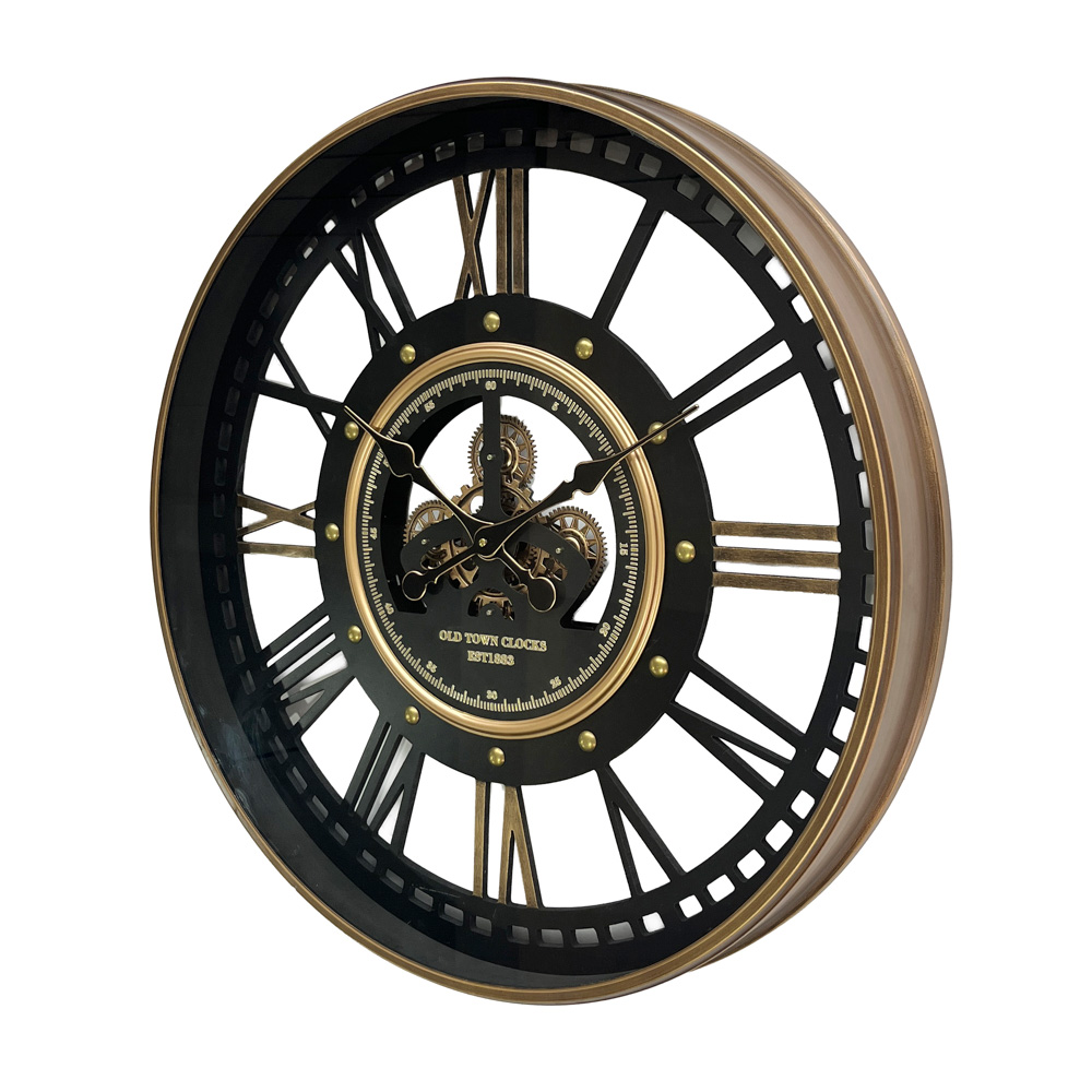 Old town skeleton gears clock gold 80cm