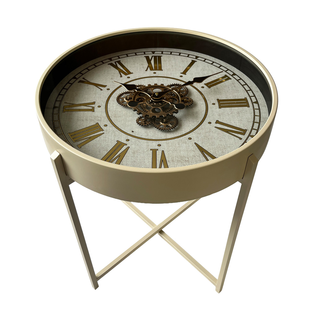 Old town gears clock side table ivory 55cm