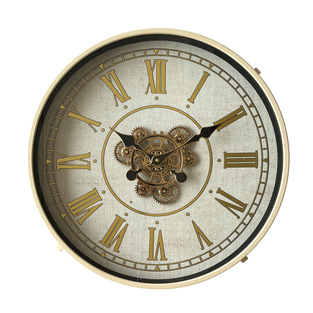 Old town gears clock side table ivory 55cm
