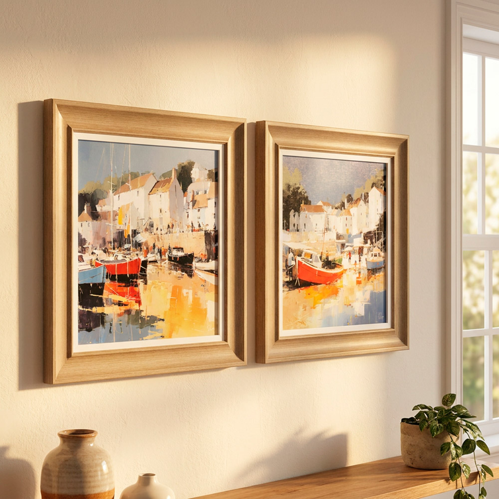 Framed print harbour glow/golden cove 50x50cm