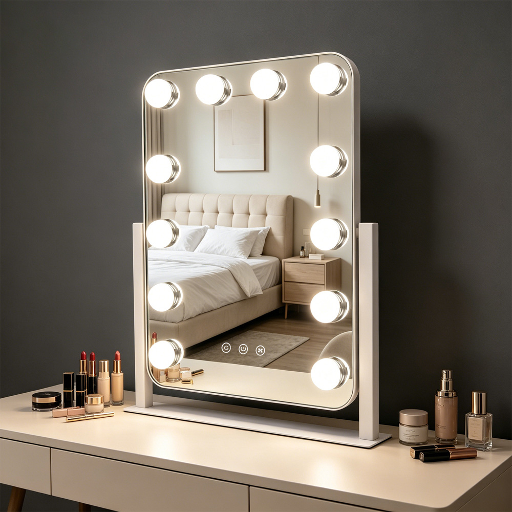 Hollywood rect vanity mirror white 42cm