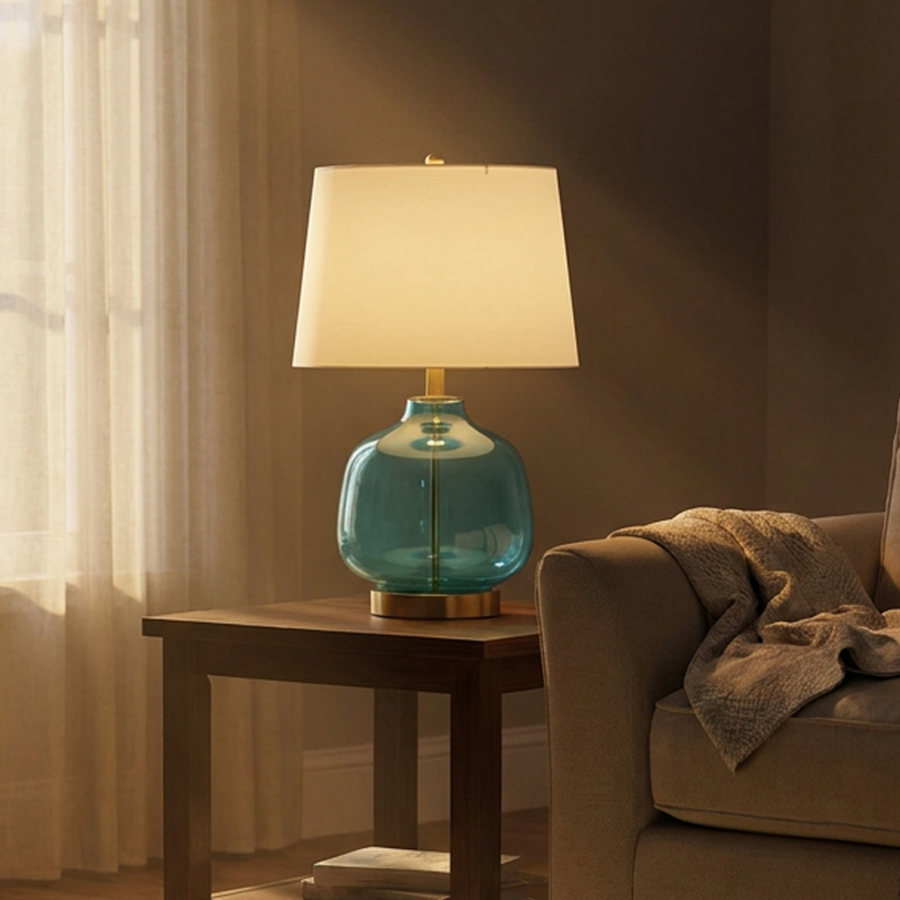 Opal glass table lamp blue