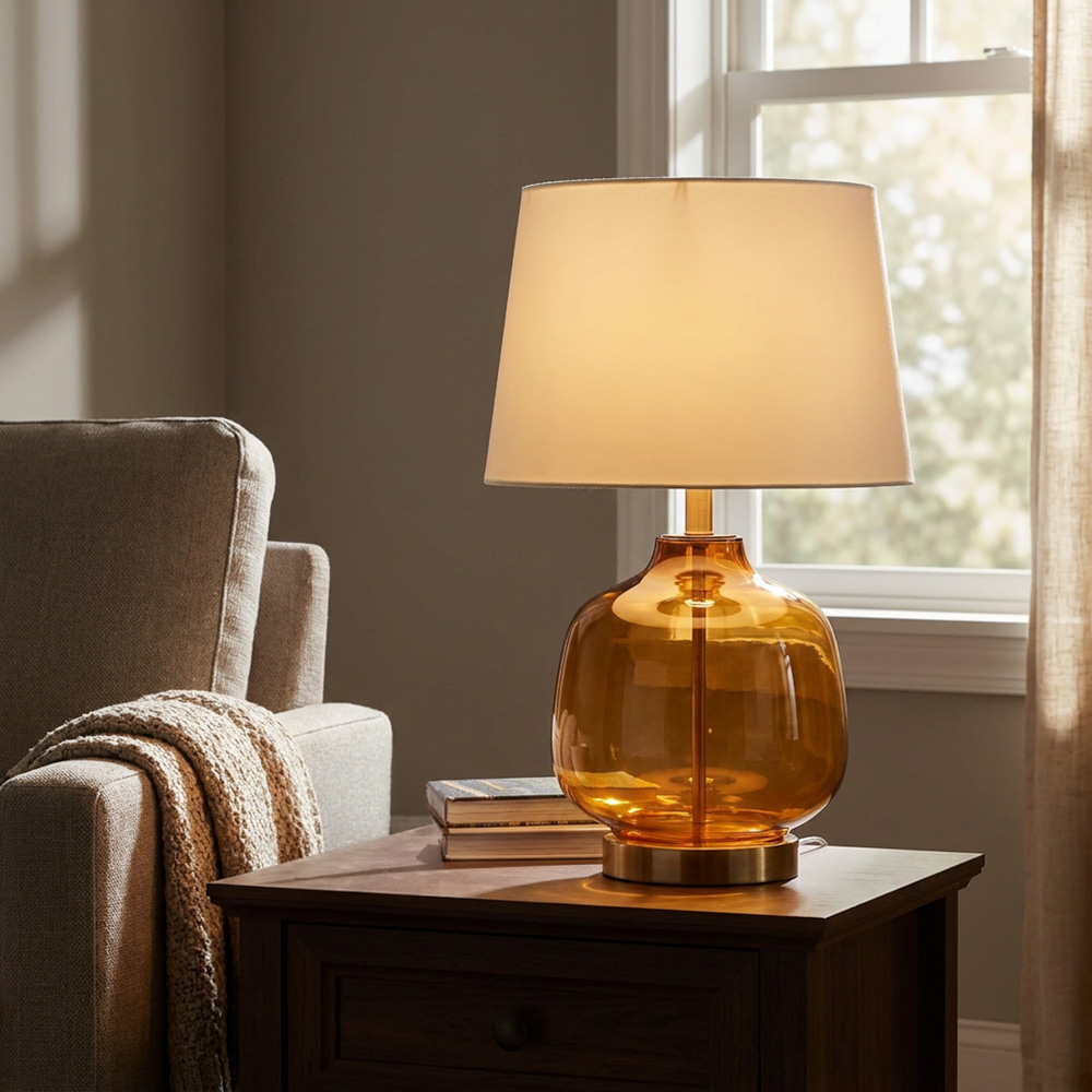Opal glass table lamp amber