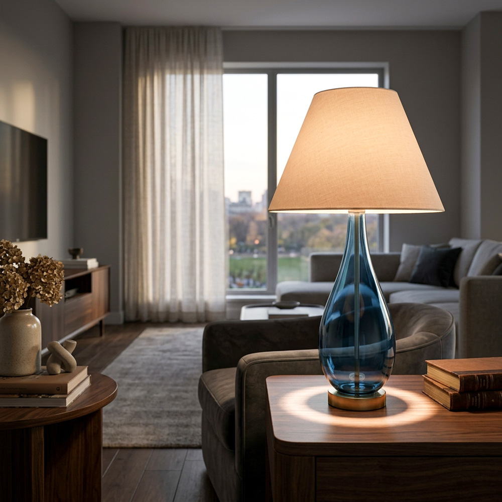 Calista glass table lamp blue