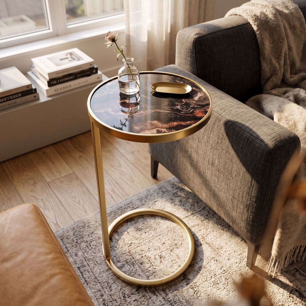 Nyra pedestal side table gold