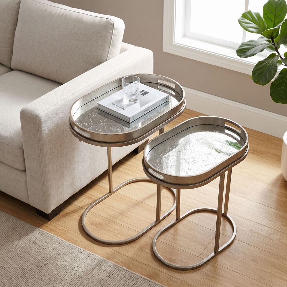 S/2 lyra sofa table champagne