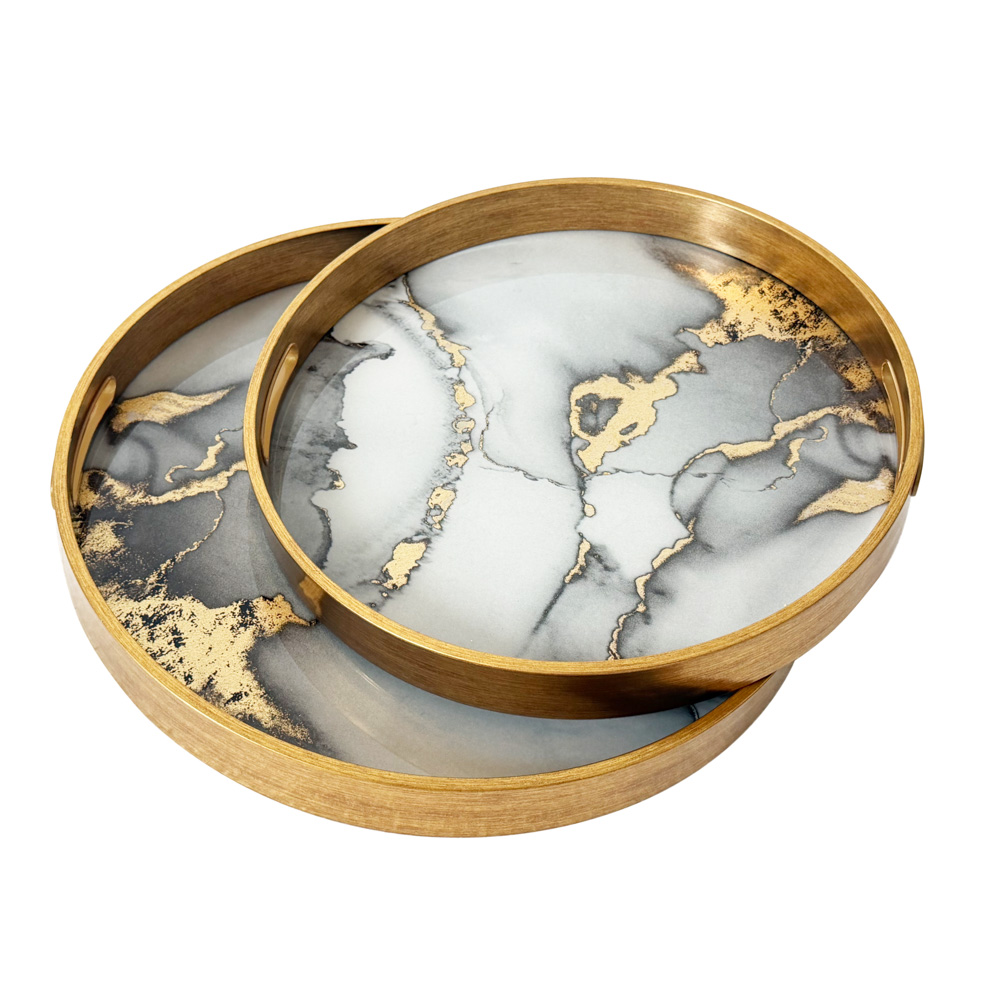 S/2 aura round trays white/gold