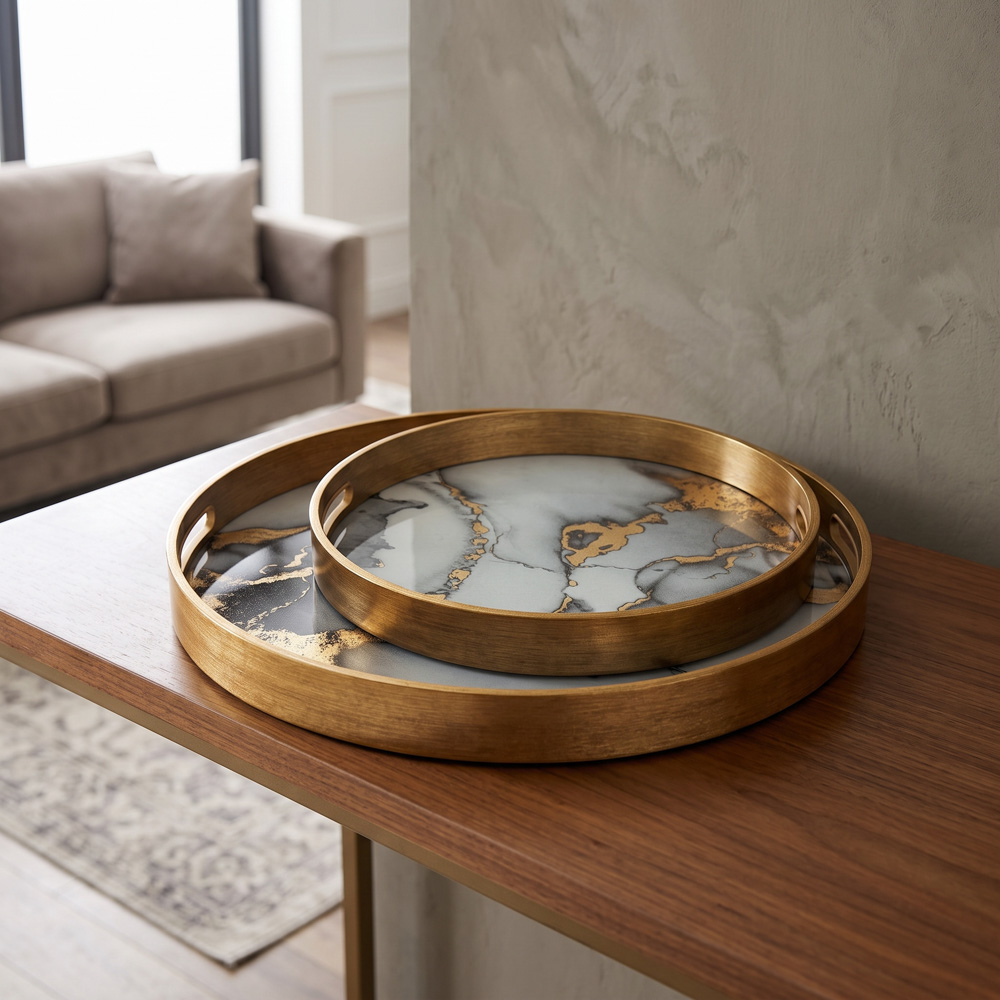 S/2 aura round trays white/gold