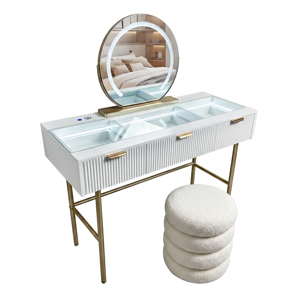 Gia plus hollywood dressing table/stool set white