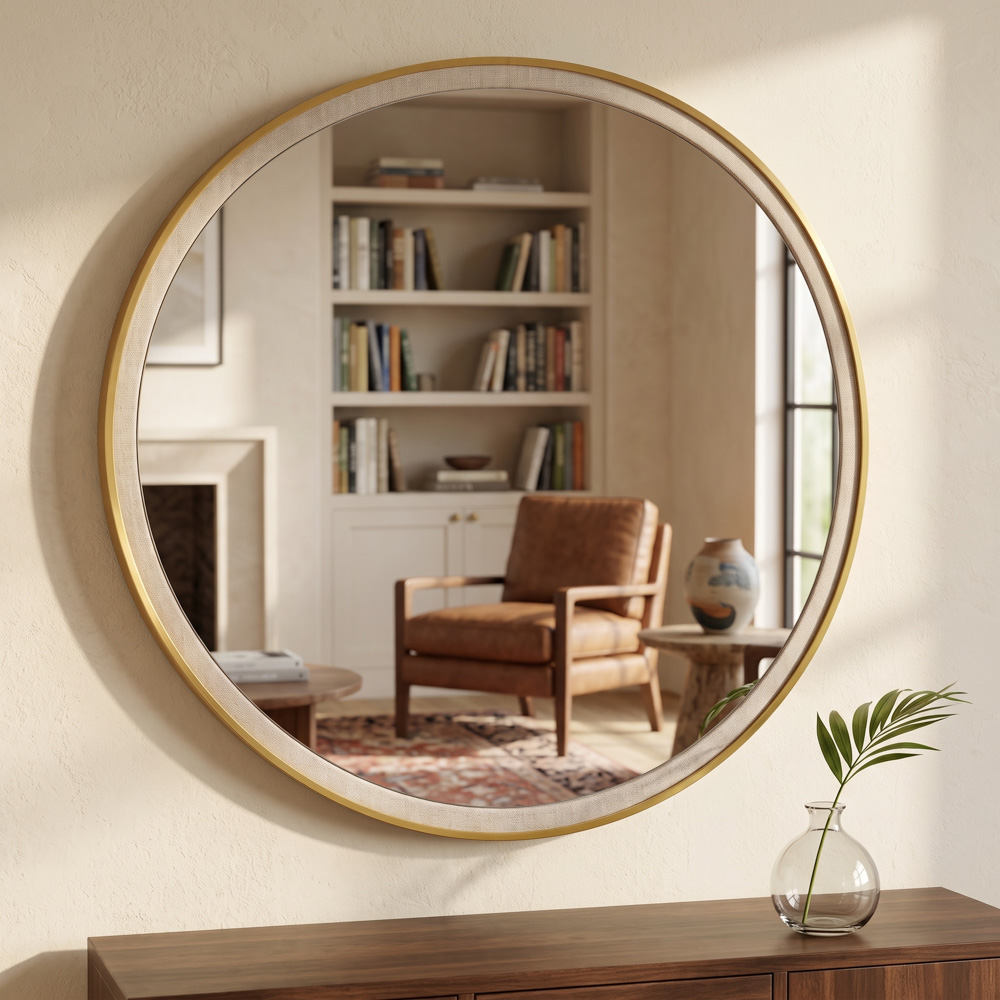 Venice round mirror gold/natural 90cm