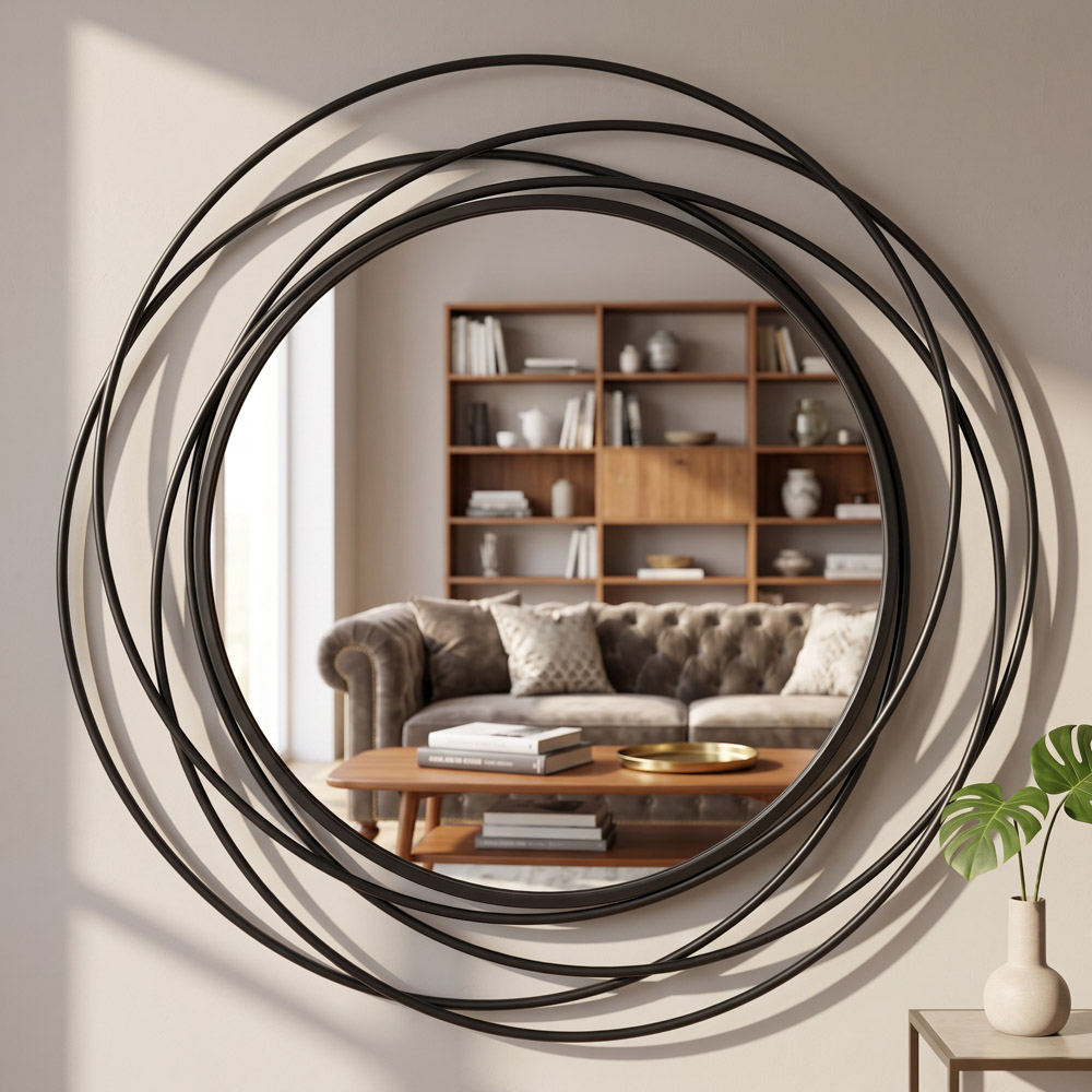 Nicole swirl round mirror black 90cm