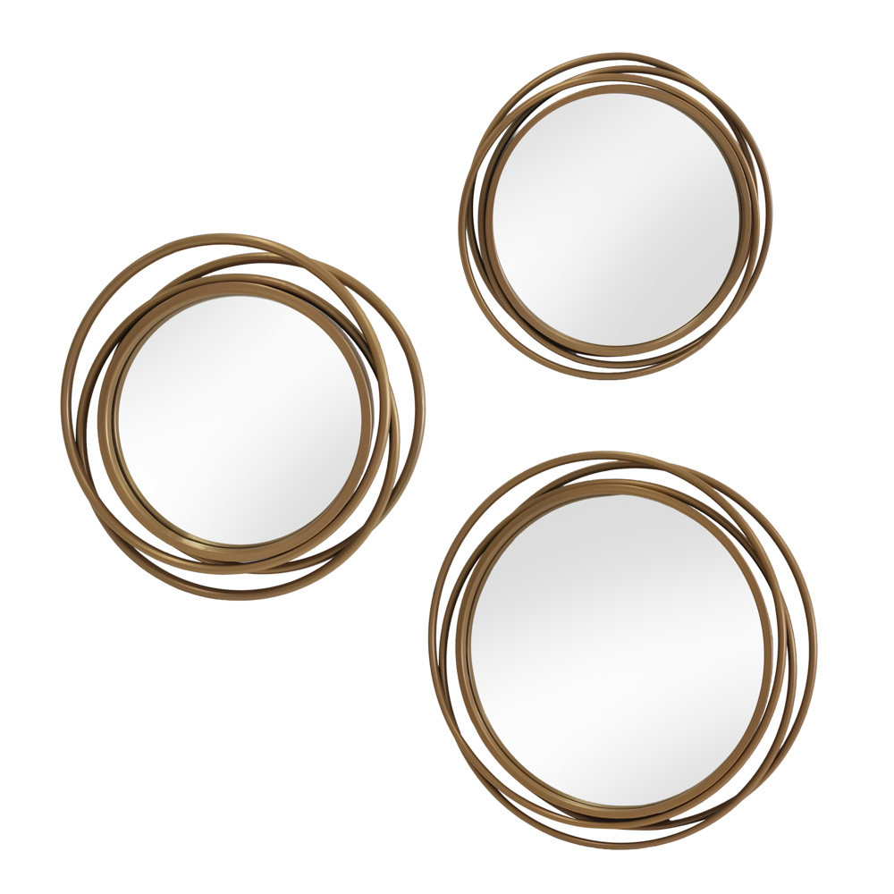 S/3 nicole swirl round mirrors gold 