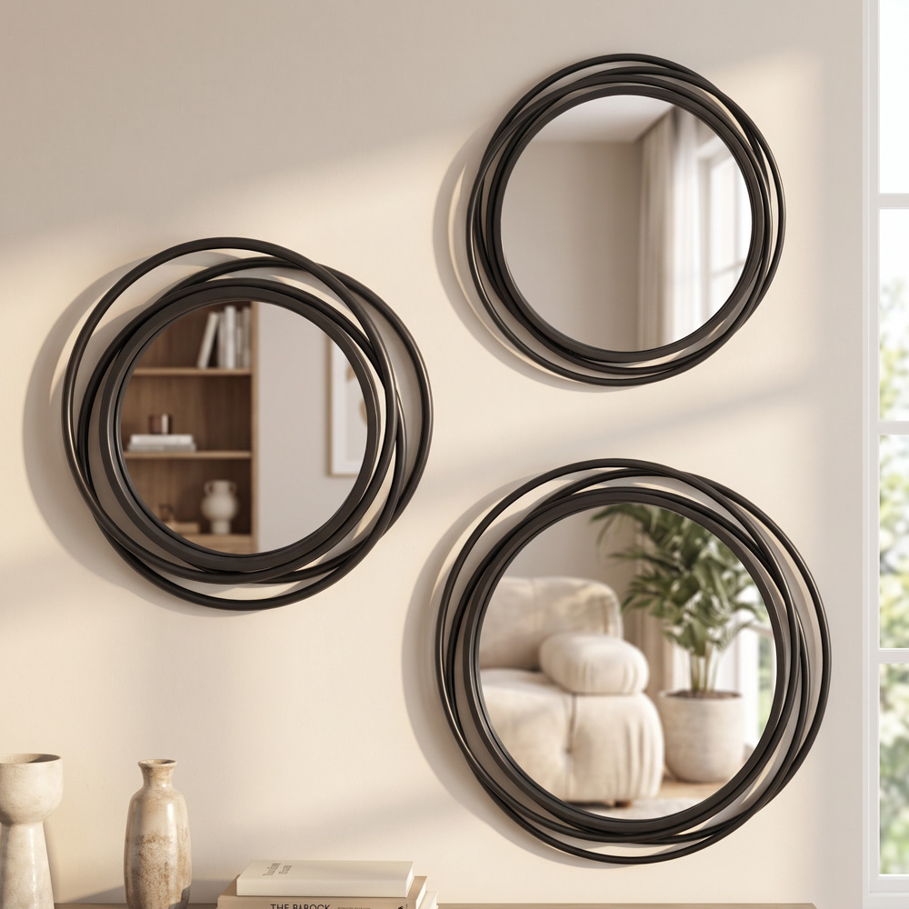 S/3 nicole swirl round mirrors black 